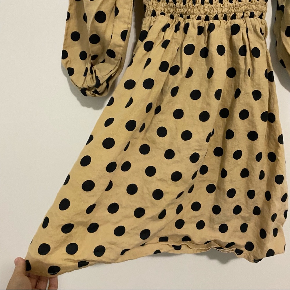 Faithfull the Brand Tan and Black Polka Dot Mini Dress - Picture 5 of 10